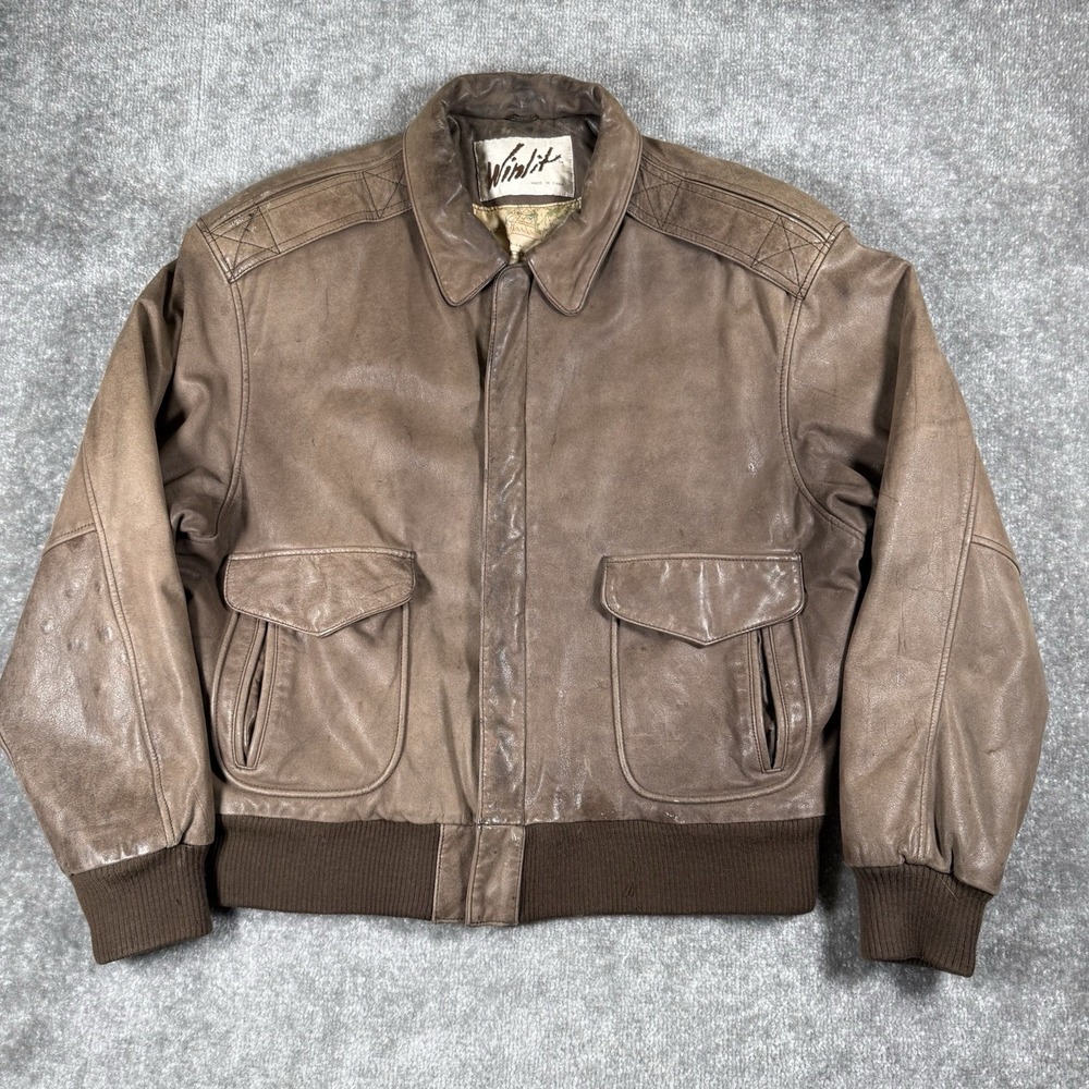 Vintage Winlit Bomber Jacket Men's Medium Brown Leather Distressed